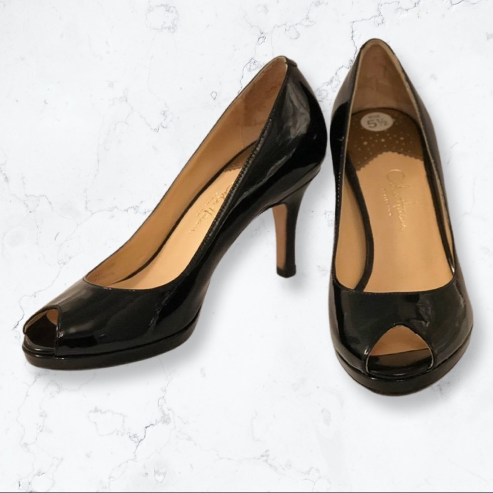 COLE HAAN Patent Leather Peep Toe Heels